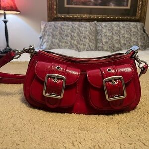 Coach Teri Mini Shoulder Bag – Red Patent Leather | Silver Hardware | Like New
